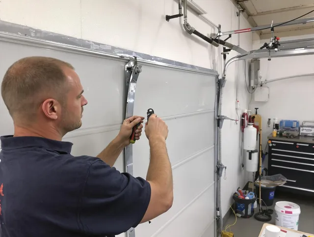 Before and after garage door dent repair by Savannah Garage Door Repair in Savannah