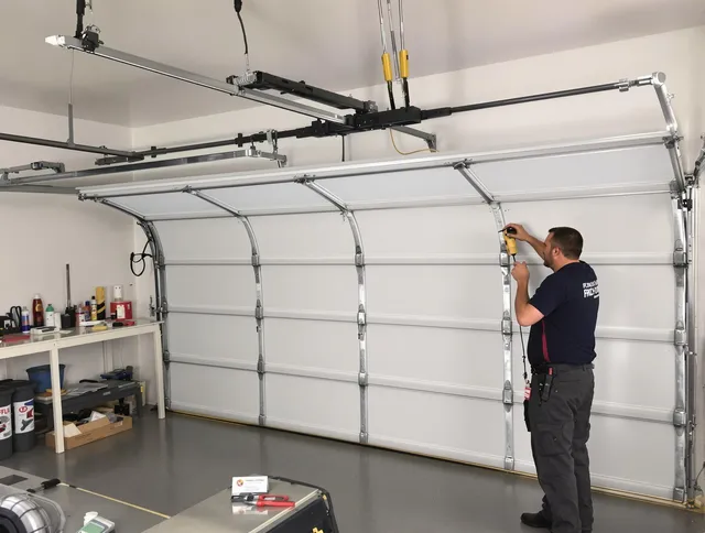Savannah Garage Door Repair certified technician performing overhead door system repair in Savannah