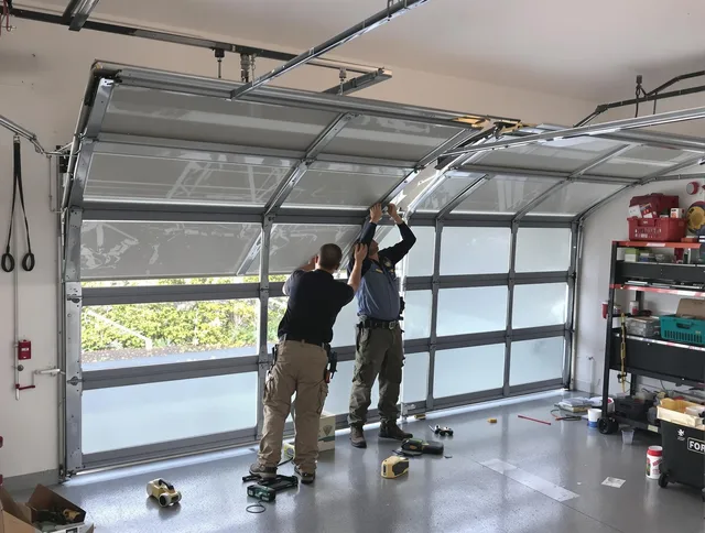 Savannah Garage Door Repair expert performing precise panel replacement on Savannah garage door